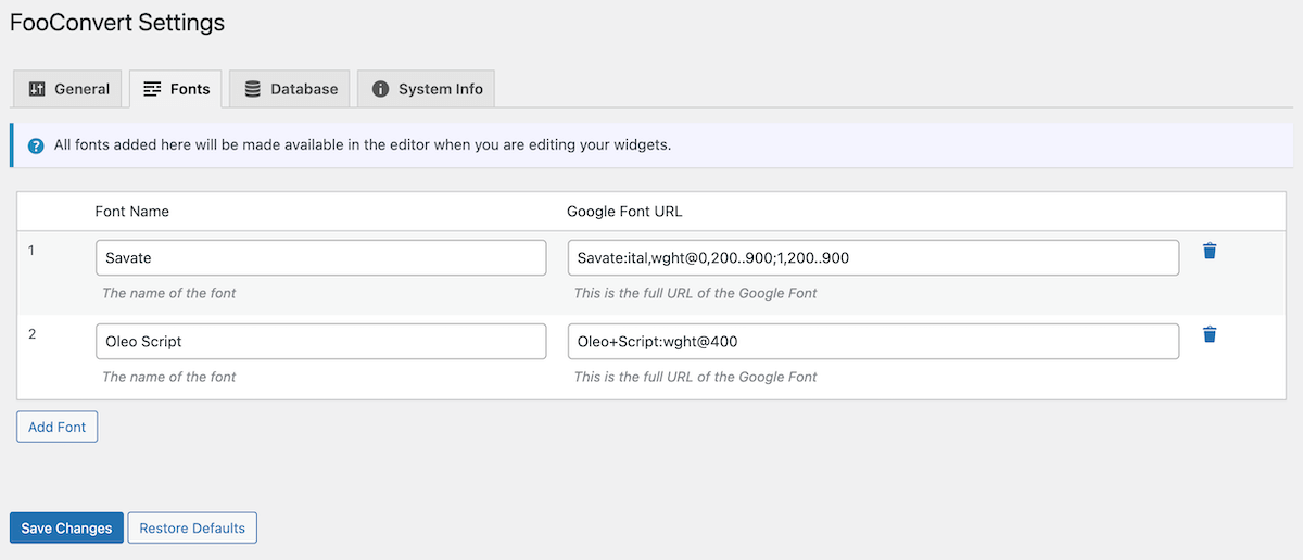 Add Google Fonts to FooConvert