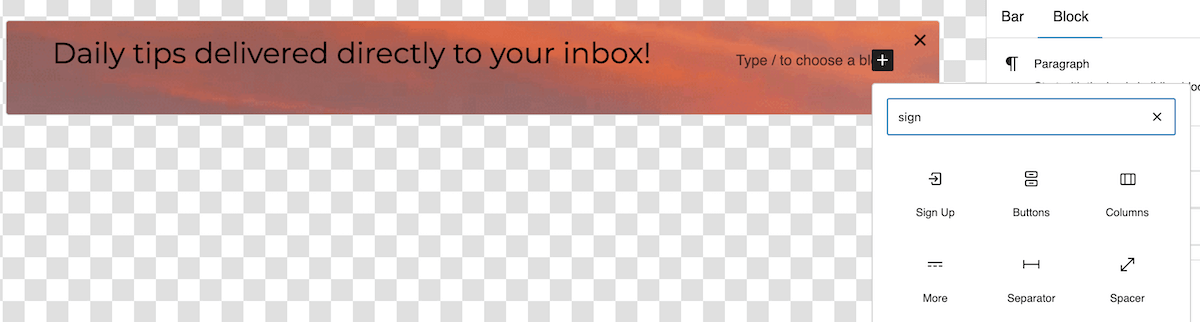 Add FooConvert Sign Up block to widget