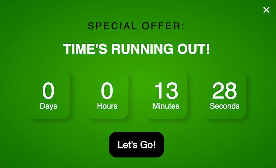 Countdown timer block built into Special Offer CTA
