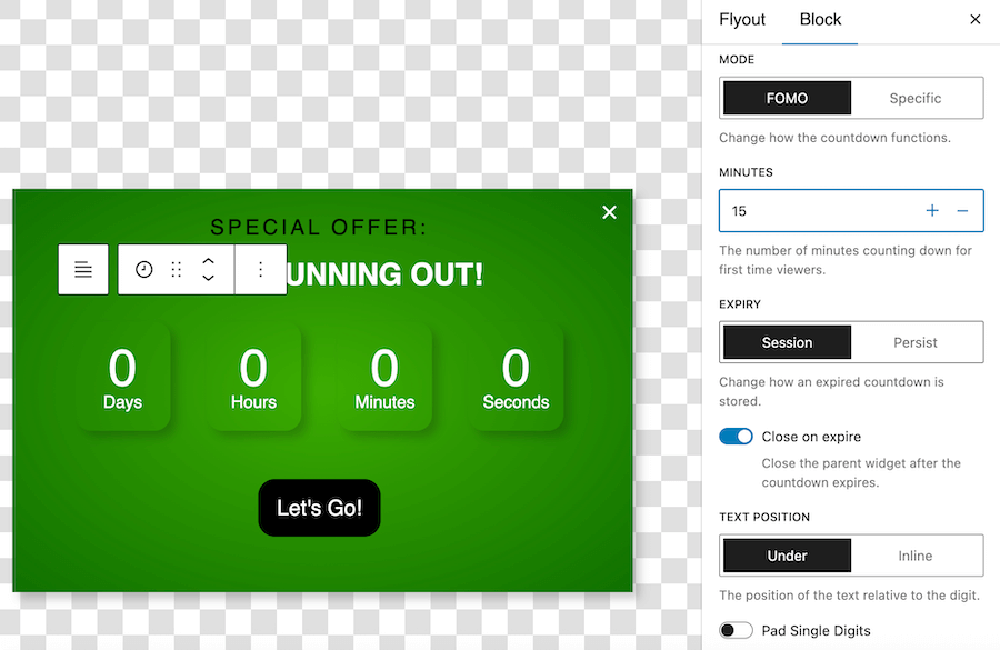 Countdown timer settings for FooConvert widgets