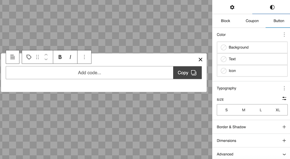 Settings available for styling the coupon block