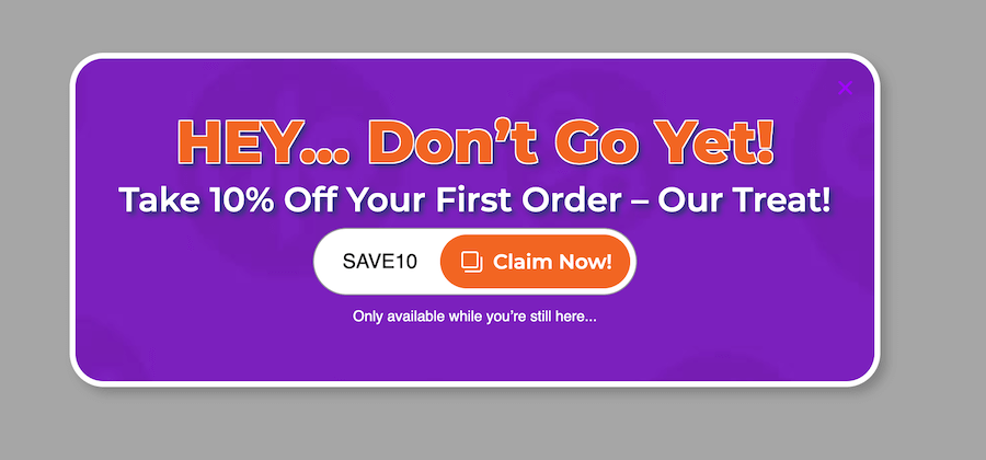 Coupon code popup from FooConvery