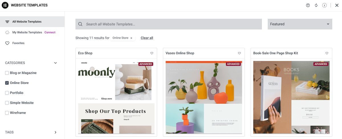 Pre-built Landing page templates available in Elementor