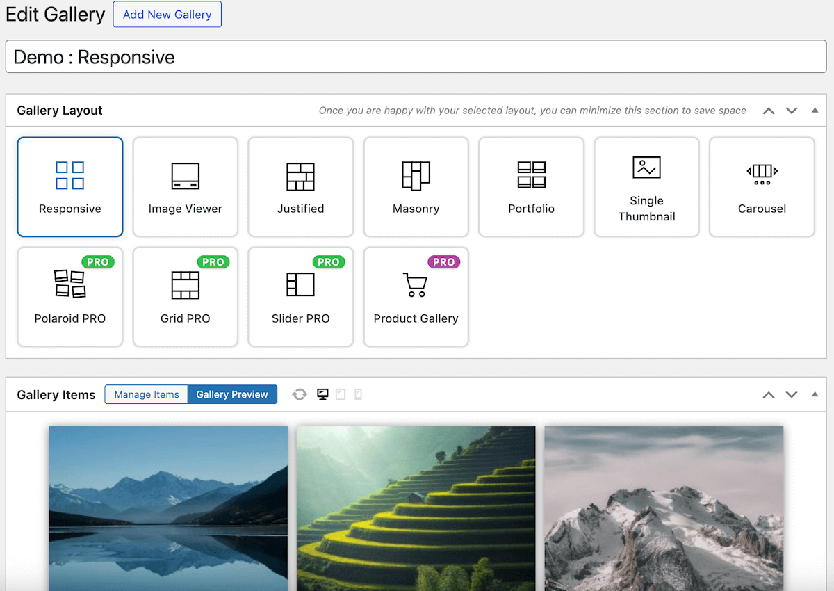 New FooGallery edit page with gallery selector