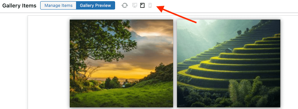 device switcher in gallery preview to see how gallery appears on different devices