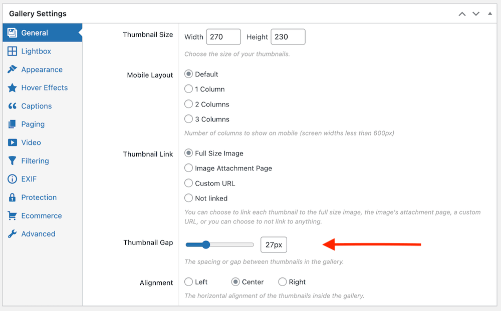 Thumbnail gap setting updated for easier adjustment