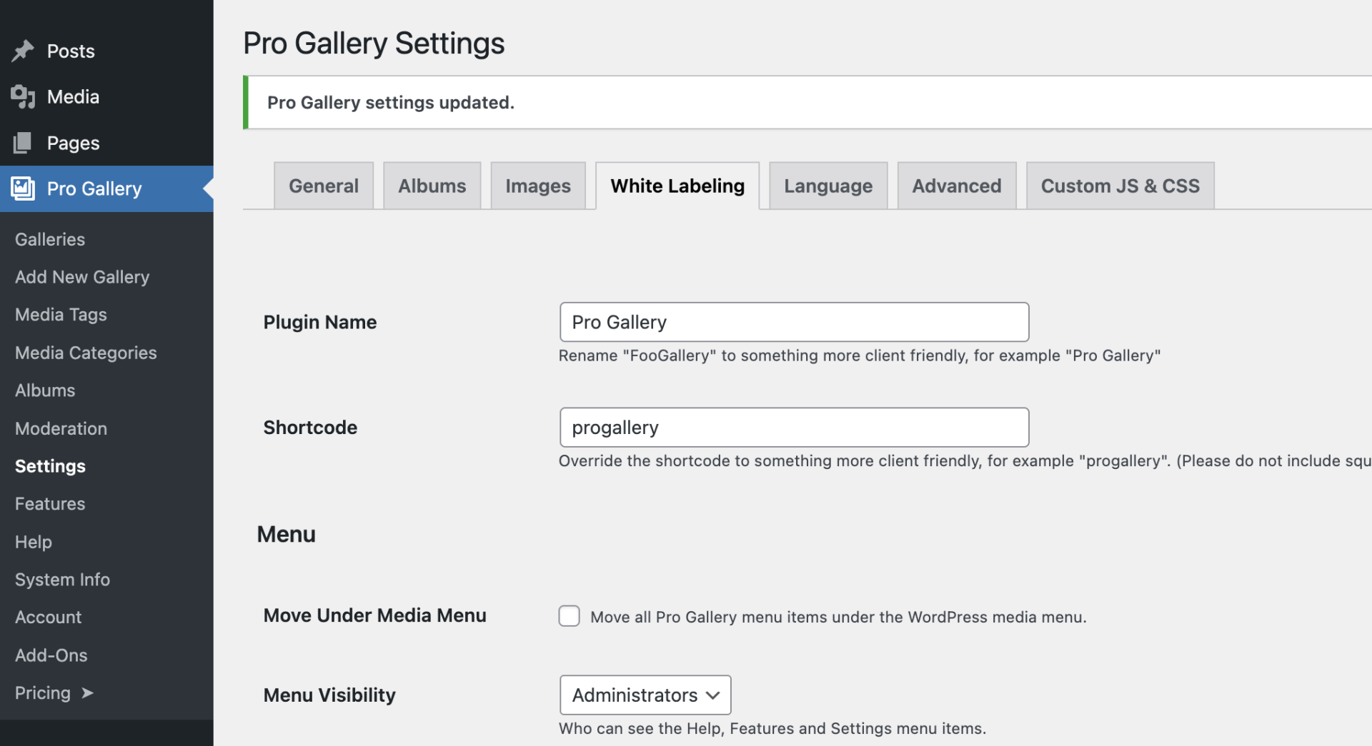 FooGallery - Whitelabel Addon - Example