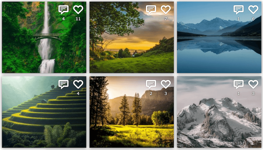 Likes in FooGallery Social show as heart icon on thumbnails