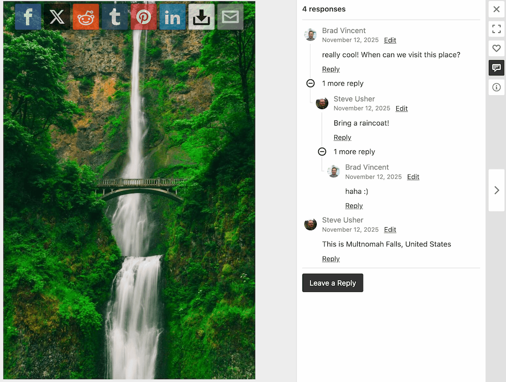 FooGallery Social with comments added in lightbox