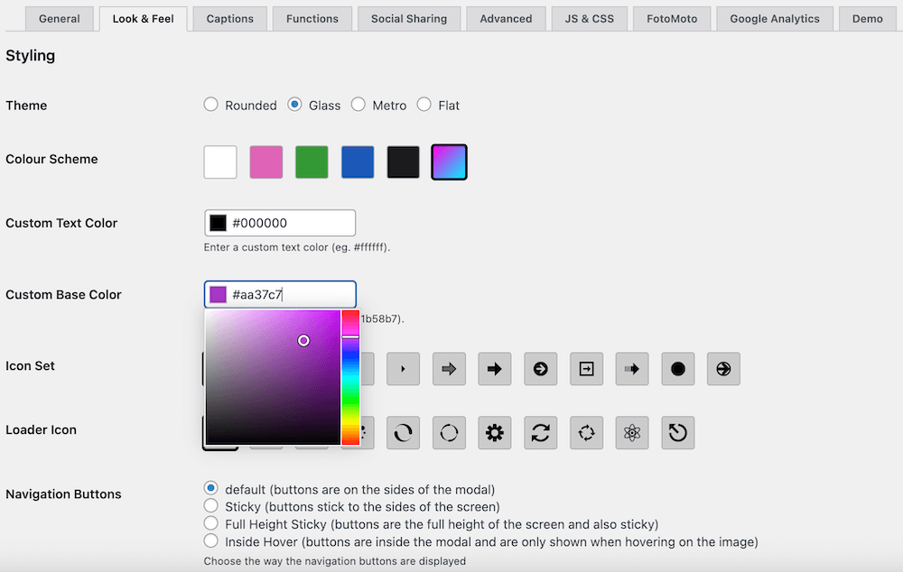 Styling and color settings available in FooBox Pro