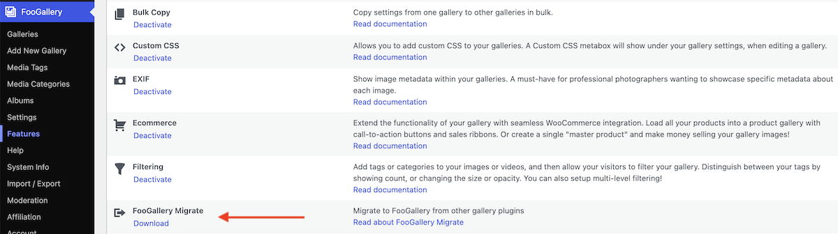 Download FooGallery Migrate from the FooGallery Features list