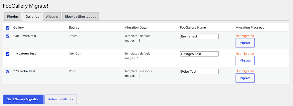 List of galleries that need to be migrated to FooGallery