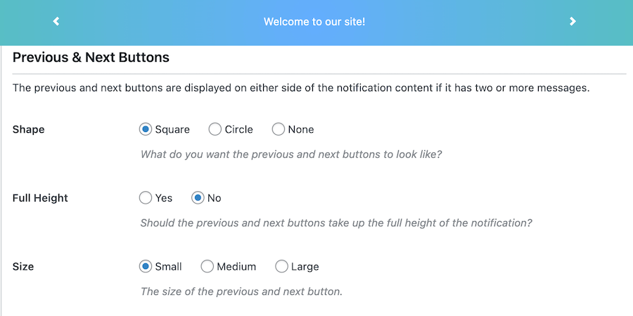 Previous / Next buttons displayed for 2 or more slides in HTML bar
