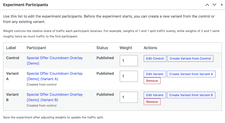 Create variants for AB testing in FooConvert PRO
