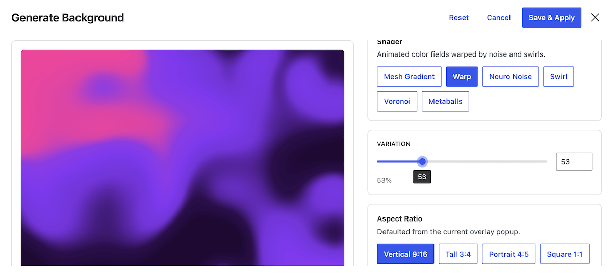 Popup background image generator in FooConvert Pro
