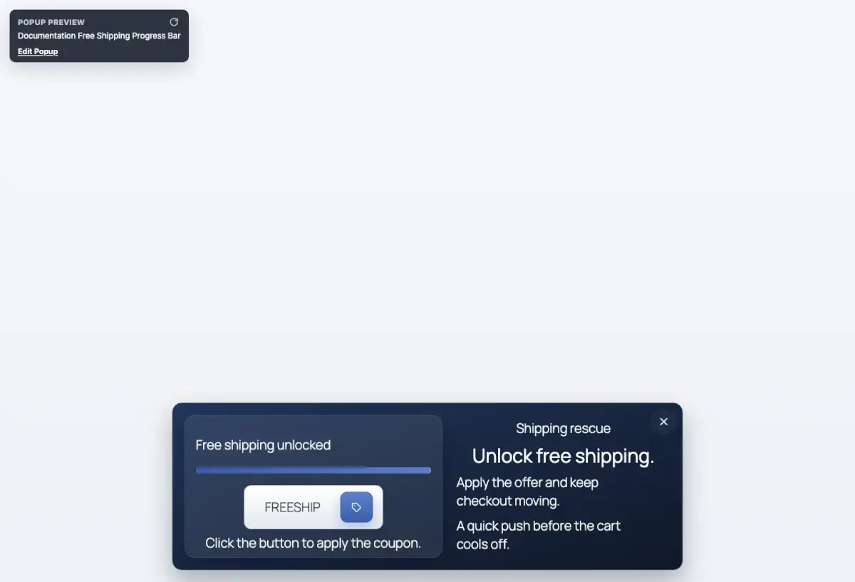 The Free Shipping Progress block and Apply Coupon for WooCommerce cart incentives.