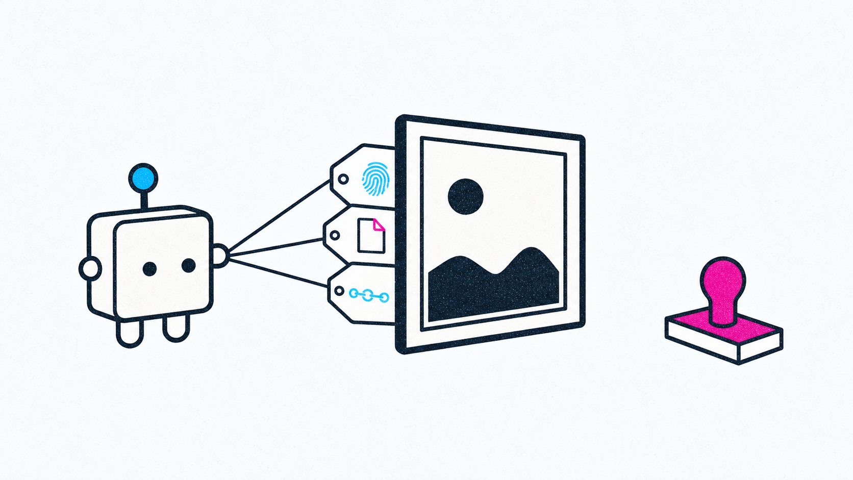 Foobot pulling hidden ownership tags and provenance markers through the back of a clean photo.