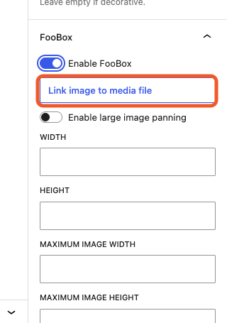 Image block showing the FooBox media-link requirement
