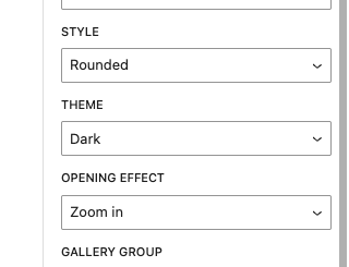 Image-specific Style, Theme, and Opening effect controls