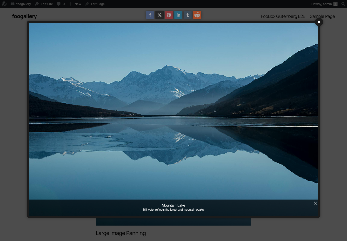 Nature image open in FooBox with a title and description