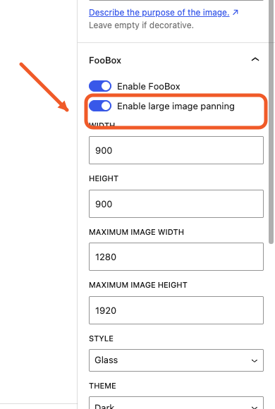Enable large image panning and maximum size controls