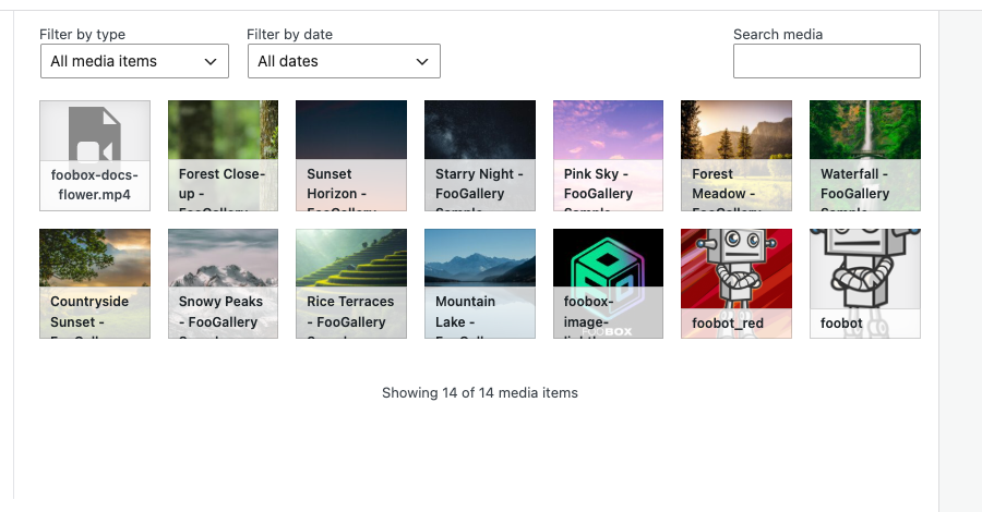 Media Library opened from the Button block target picker