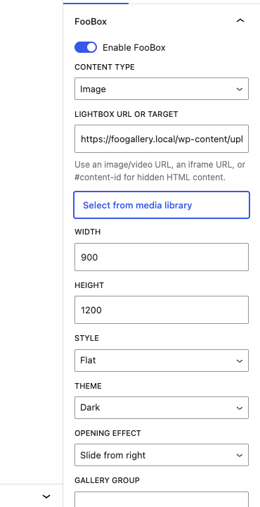 Button configured to open a nature image with dimensions and appearance controls