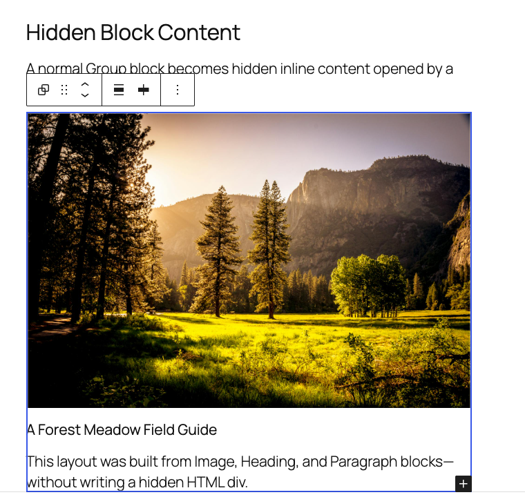 Hidden FooBox Group visibly outlined inside the editor