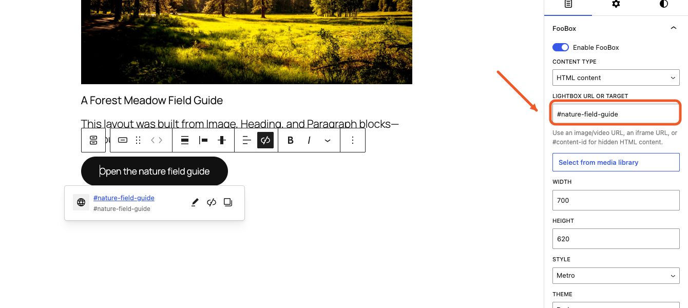 Button HTML content target matching the hidden Group ID