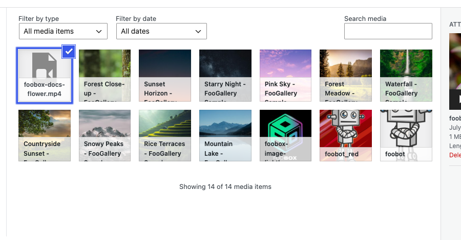 A self-hosted nature video selected from the WordPress Media Library