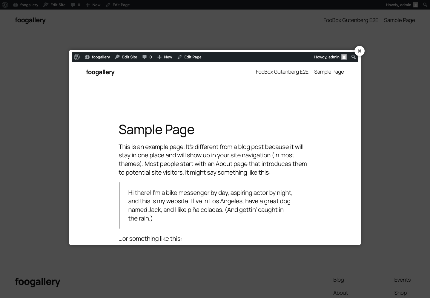 An external page rendered in an iframe inside FooBox