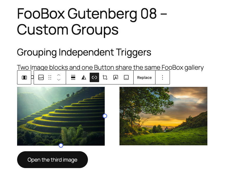 A page composed from two Image triggers and one Button trigger