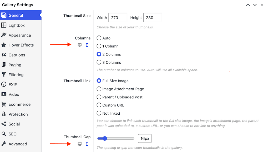 Mobile-specific settings for galleries with FooGallery PRO Starter