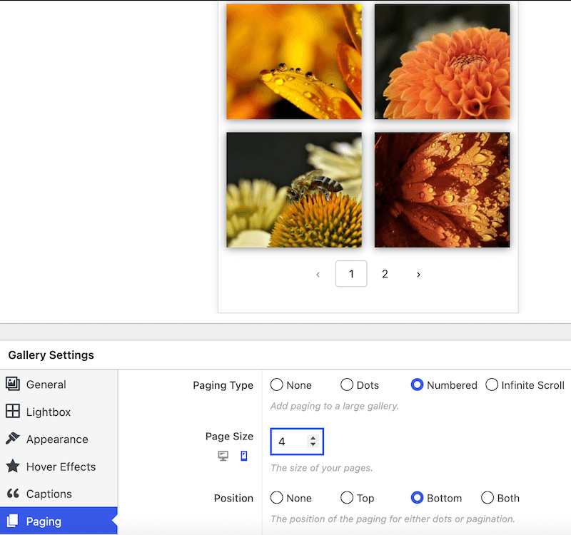 Paging settings can be configured for mobile users, separate to desktop settings