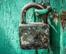 Rusty Padlock On Blue Door Rusty Padlock On Blue Door ALT