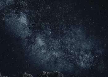 Star-filled night sky over mountains Starry sky with Milky Way over mountains